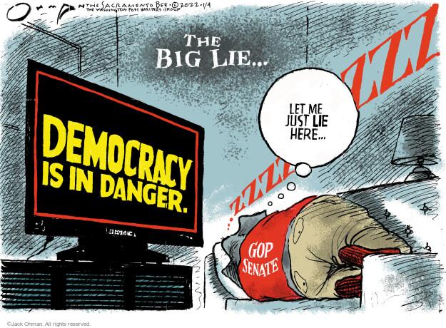 The Big Lie … Democracy is in danger. Let me just lie here … Zzzzzzz. GOP Senate.
