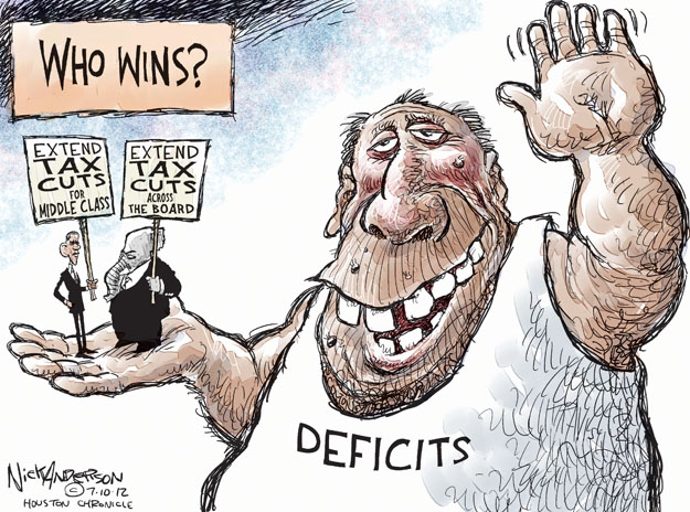 Who wins? Extend tax cuts for middle class. Extend tax cuts across the board. Deficits.
