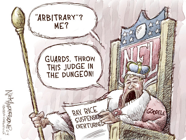 "Arbitrary"? Me? Guards, throw this judge in the dungeon! Ray Rice suspension overturned. Goodell.