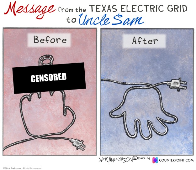 Message from the Texas Electric Grid to Uncle Sam. Before. Censored. After.
