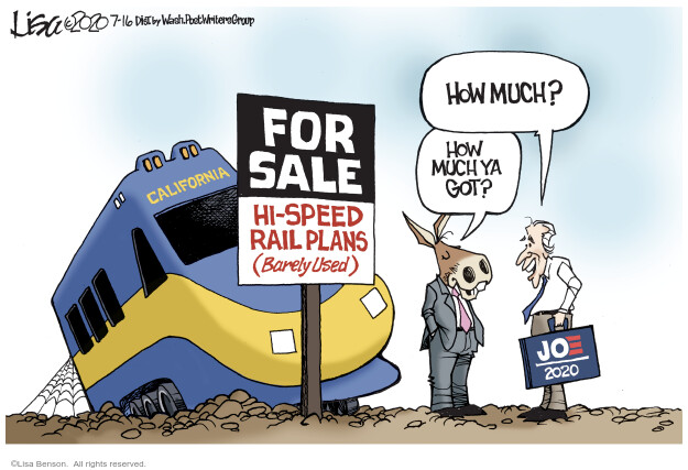 For sale. Hi-speed rail plans (barely used). How much? How much ya got? Joe 2020.
