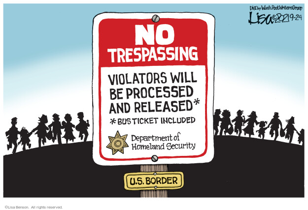 No trespassing. Violators will be processed and released* *Bus ticket included. Department of Homeland Security. U.S. border.
