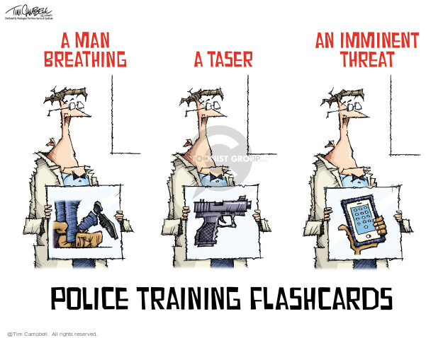 A man breathing. A taser. An imminent threat. Police training flashcards.
