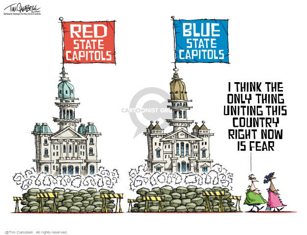 Red state capitols. Blue state capitols. I think the only thing uniting this country right now is fear.
