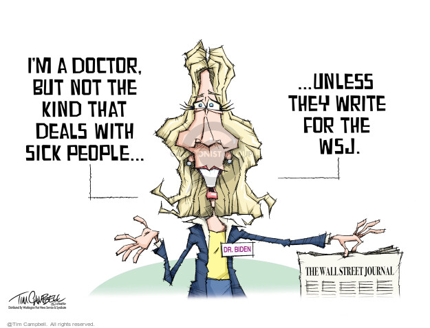 Im a doctor, but not the kind that deals with sick people … unless they write for the WSJ. Dr. Biden. The Wall Street Journal.
