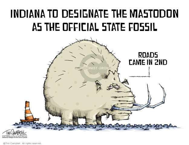 Indiana to designate the mastodon as the official state fossil. Roads came in 2nd.
