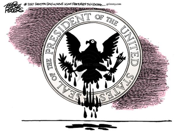 Seal of the President of the United States.  (Oil drips off of eagle.)